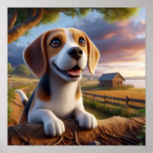 Charmanter Beagle in rustikaler Landschaft Poster