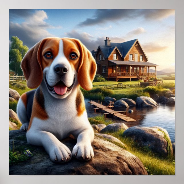 Charmanter Beagle in rustikaler Landschaft Poster (Vorne)