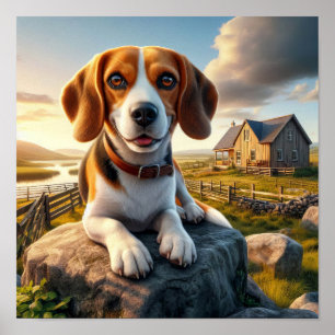 Charmanter Beagle in rustikaler Landschaft Poster