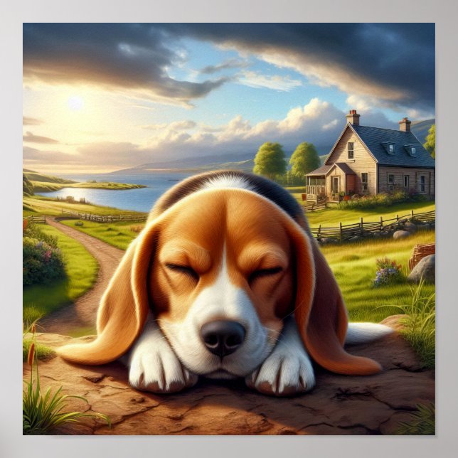 Charmanter Beagle in rustikaler Landschaft Poster (Vorne)