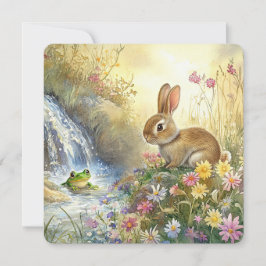 Charmanter Bunny & Frog Watercolor-Platz Feiertagskarte