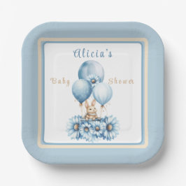 Charmanter Bunny in Blue Boys Babydusche Pappteller