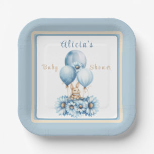 Charmanter Bunny in Blue Boys Babydusche Pappteller