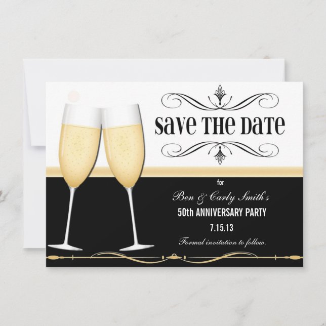 Charmanter Champagner Save the Date Einladung (Vorderseite)