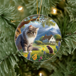 Charmanter Domestic Longhair-Katzen-Andenken Keramik Ornament