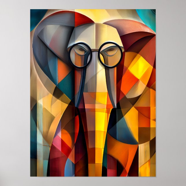 Charmanter Elefant - kubistischer Gelehrter mit Br Poster (Vorne)