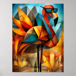 Charmanter Flamingo – Kubistische Coolness in Shad Poster