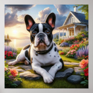 Charmanter französischer Bulldog im Grünen Poster