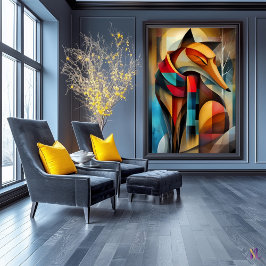 Charmanter Fuchs - kubistische Eleganz im Winter Poster