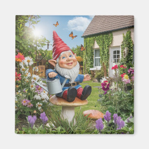 Charmanter Gartenzwerg mit Gießkanne Magnet