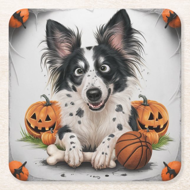 Charmanter Gepunkteter Hund: Halloween Whimsy mit  Rechteckiger Pappuntersetzer (Vorderseite)
