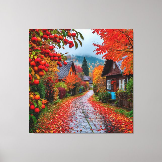 Charmanter Herbstdorfweg Leinwanddruck (Vorderseite)