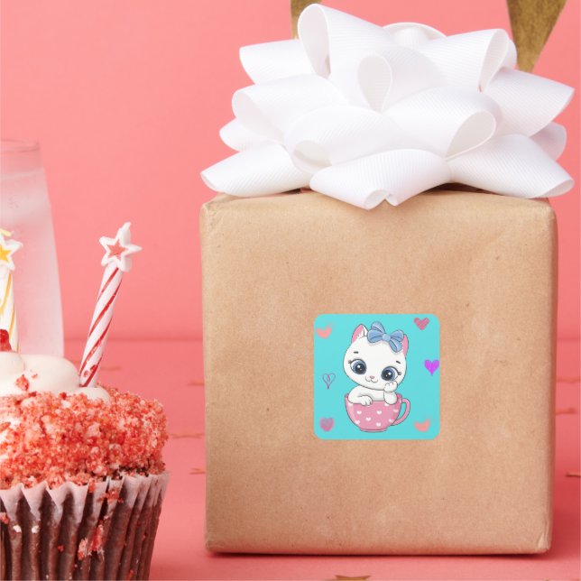 Charmanter Katzenaufkleber: Ideal für Katzen-Liebh Quadratischer Aufkleber (Party)