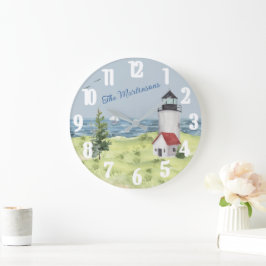 Charmanter Leuchtturm Wasserfarbe Name Küstenlands Große Wanduhr