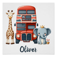 Charmanter Londoner Bus mit Giraffe & Elephant