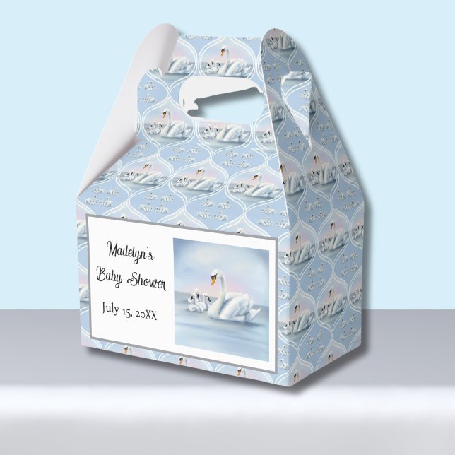 Charmanter Mama Swan mit Babys in Peach Sunset Geschenkschachtel (Von Creator hochgeladen)