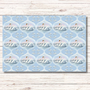 Charmanter Mama Swan mit Babys in Peach Sunset Seidenpapier