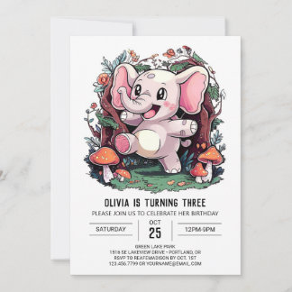 Charmanter Niedlicher Elefant Digital Geburtstag Einladung