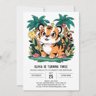 Charmanter Niedlicher Tiger Digital Geburtstag Einladung