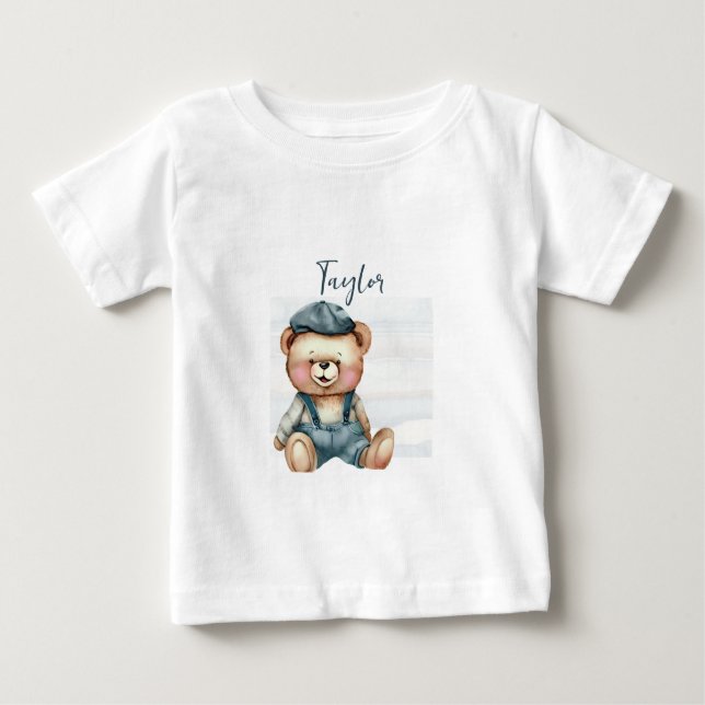 Charmanter Personalisierter Bär Baby T-shirt (Vorderseite)