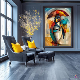 Charmanter Pinguin – Kubistischer Dandy im Regen Poster