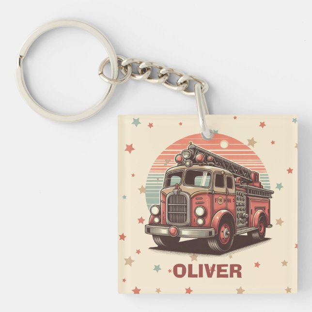 Charmanter Retro-Vintager Feuerzug bei Sonnenunter Schlüsselanhänger (Vorderseite)