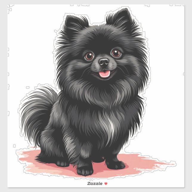 Charmanter schwarzer Pomeranian-Hund Aufkleber (Blatt)