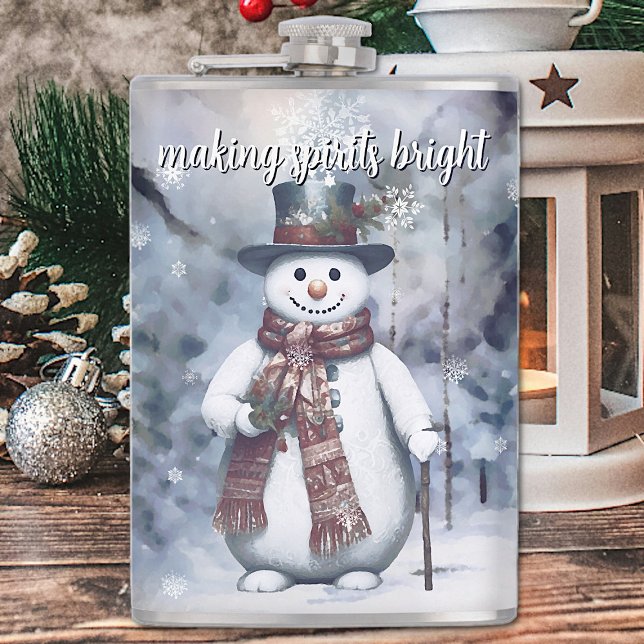 Charmanter Snowman Watercolor Winterwald Flachmann (Charming Snowman Watercolor Winter Forest Flask)