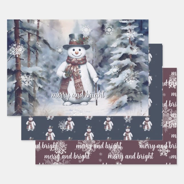 Charmanter Snowman Watercolor Winterwald Geschenkpapier Set (Set)