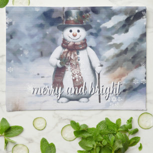 Charmanter Snowman Watercolor Winterwald Geschirrtuch