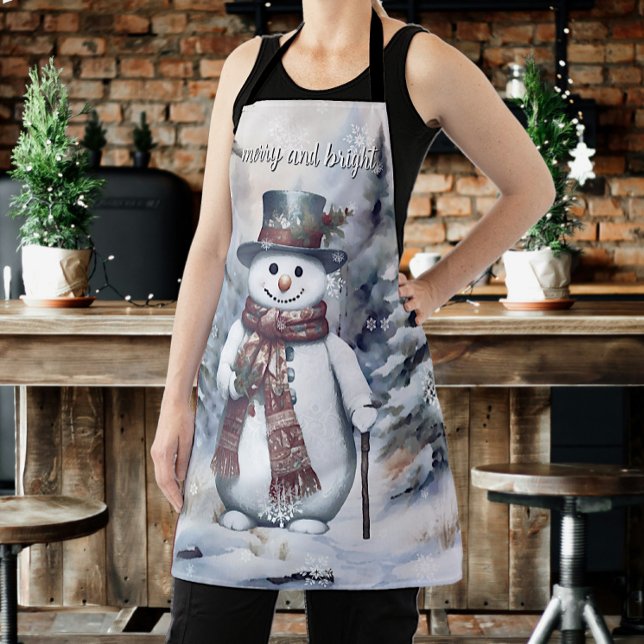 Charmanter Snowman Watercolor Winterwald Schürze (Charming Snowman Watercolor Winter Forest Apron)
