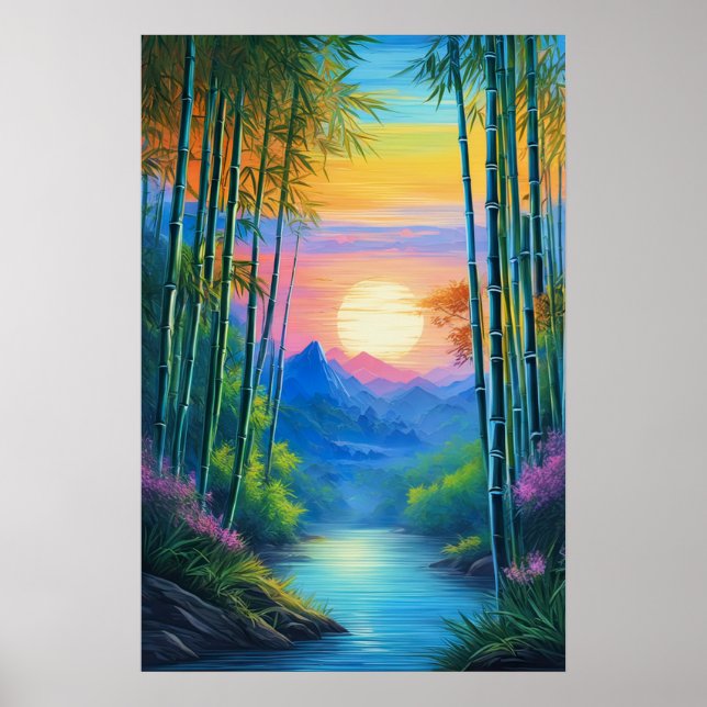 Charmanter Sonnenuntergang über Bamboo Haven Poster (Vorne)