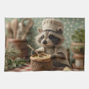 Charmanter und Niedlicher Raccoon-Koch, der eine S Geschirrtuch