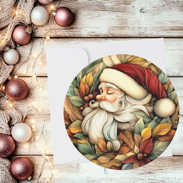 Charmanter Vintager Weihnachtsmann, individuell ei Feiertagskarte (Charming Vintage Santa Customizable Round Holiday Card)