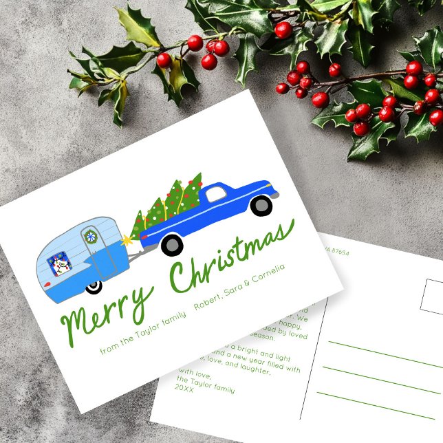 Charmanter Weihnachtscamper Vintag RV Xmas CUSTOM Postkarte (Charming Christmas Camper Vintage RV Xmas Holidays Art Non-Photo CUSTOM Postcard
)