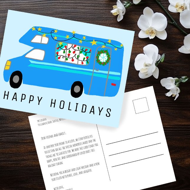 Charmanter Weihnachtscamper Vintag RV Xmas CUSTOM Postkarte (Charming Christmas Camper Vintage RV Xmas Illustration CUSTOM Holiday Postcard
)