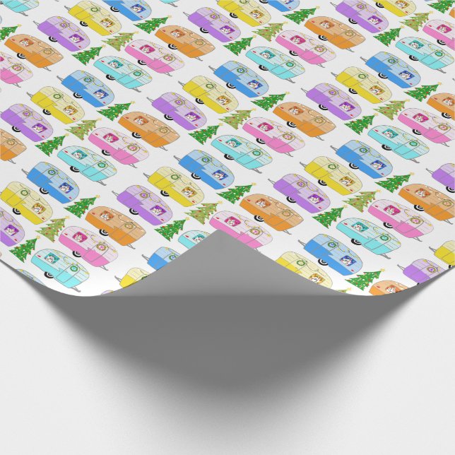 Charmanter Weihnachtscamper Vintager Anhänger RV X Geschenkpapier (Ecke)