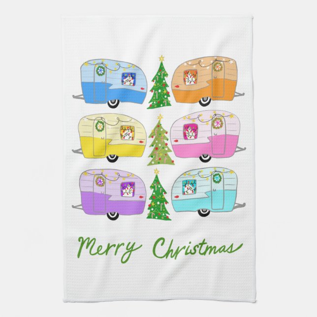 Charmanter Weihnachtscamper Vintager Anhänger RV X Geschirrtuch (Vertikal)