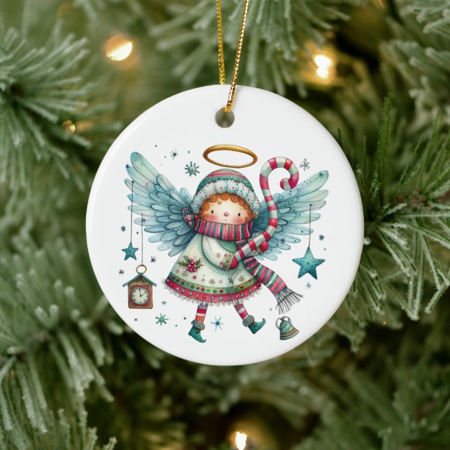 Charmanter Weihnachtsgel Moderner Stil der Folklor Keramik Ornament (Baum)