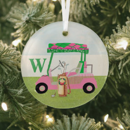 Charmanter WeihnachtsGolf Cart mit Clubs Monogram Ornament Aus Glas