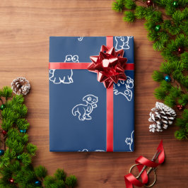 Charmanter Weißer Cartoon Dinos auf der Marine Blu Geschenkpapier