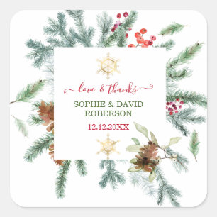 Charmanter Winterurlaub Pine Cones Berries Xmas Quadratischer Aufkleber