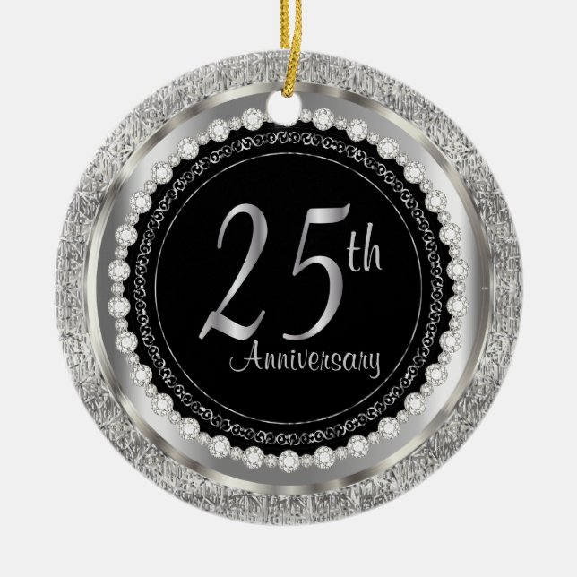 Charmantes 25-jähriges Silberhochzeitjubiläum Keramik Ornament (Vorne)