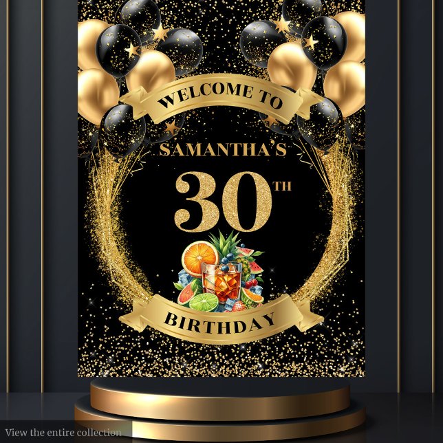 Charmantes 30. Geburtstag Whiskey Cocktail Banner Wandteppich (Charming 30th Birthday Whiskey Cocktail Banner)