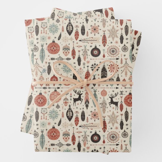 Charmantes Beige Weihnachtsfest und Rentier Geschenkpapier Set (Beispiel)