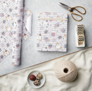 Charmantes Blumenkatzenpapier Geschenkpapier