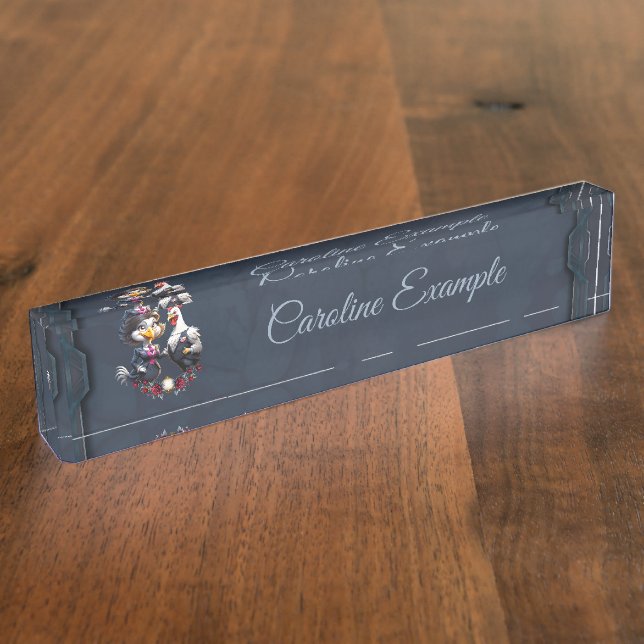 Charmantes Cartoon-Hühnerpaar. Namensplakette (Seite)