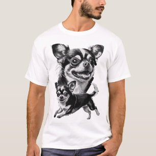 Charmantes Chihuahua-Duo Schwarz-Weiß Haustier T-Shirt