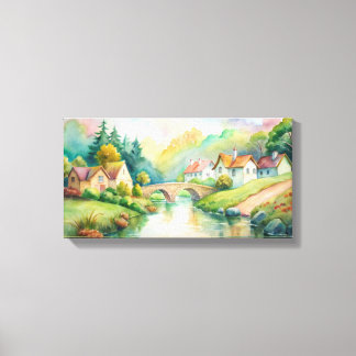 Charmantes Dorf am Fluss Leinwanddruck