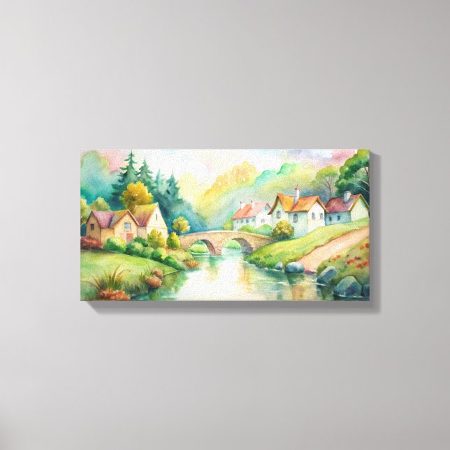 Charmantes Dorf am Fluss Leinwanddruck (Vorderseite)